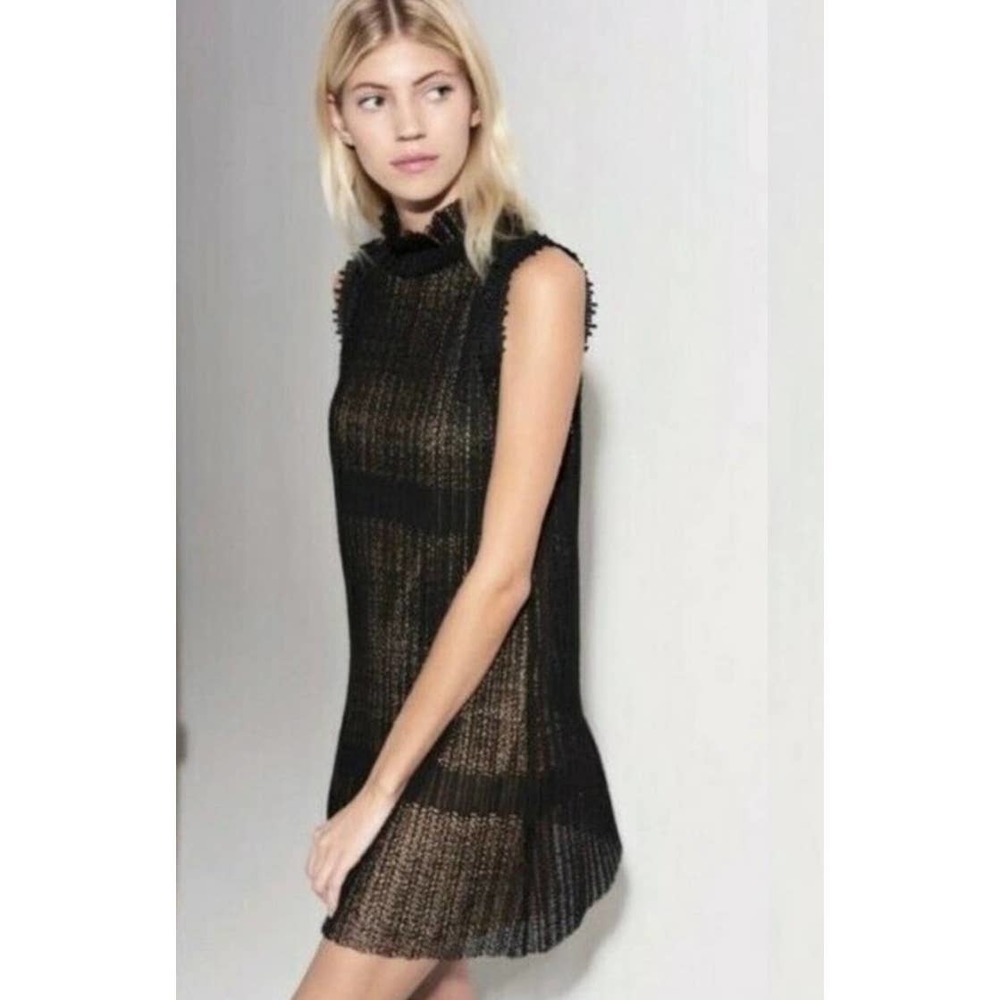 Alexis Becca Sleeveless Plisse Lace Minidress Black/Tan Women's Size M NWOT